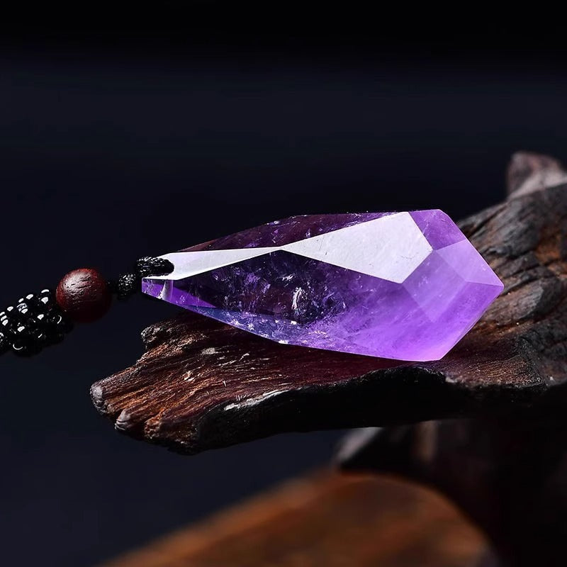 Raw Faceted Natural Amethyst Prism Pendant Necklace