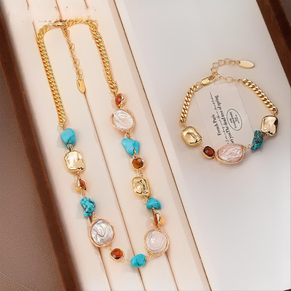 Pearl Turquoise Statement Necklace Bracelet