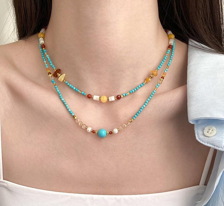Turquoise Bead Double layer Choker Necklace for Women