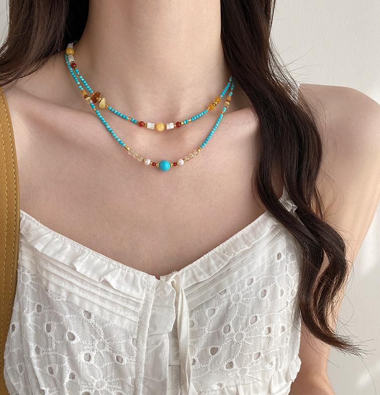 Turquoise Bead Double layer Choker Necklace for Women