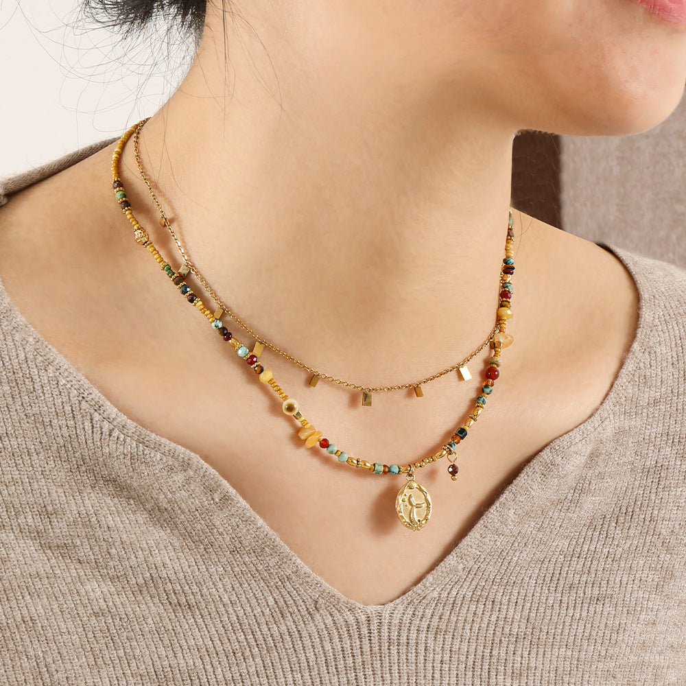 Natural Stone Beaded Necklace for women Mermaid Pendant Choker