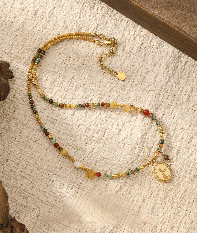 Natural Stone Beaded Necklace for women Swallow Pendant Choker