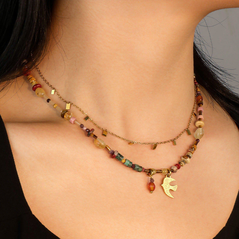 Natural Stone Beaded Necklace for women Swallow Pendant Choker