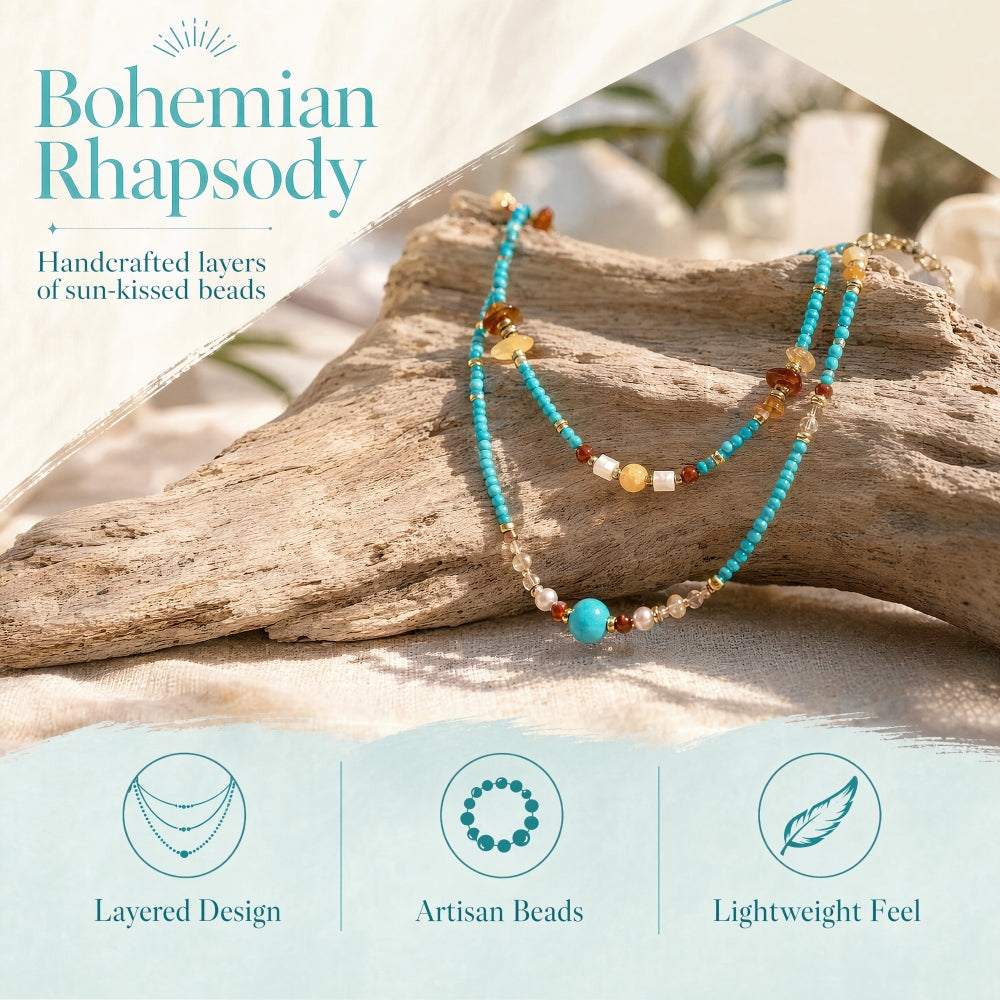 Boho Turquoise Bead Choker Necklace for Women
