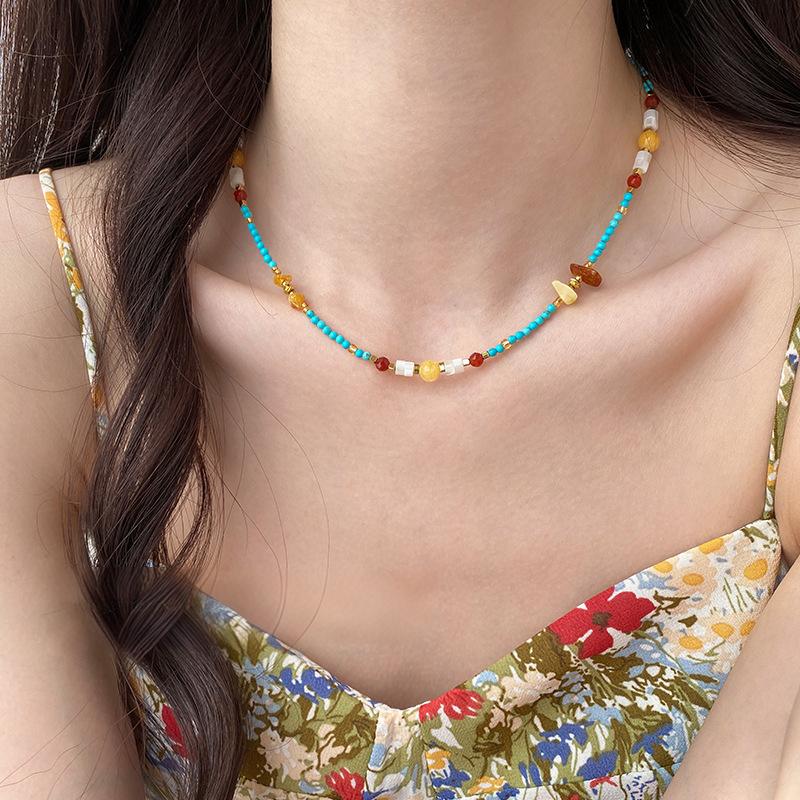 Boho Turquoise Bead Choker Necklace for Women