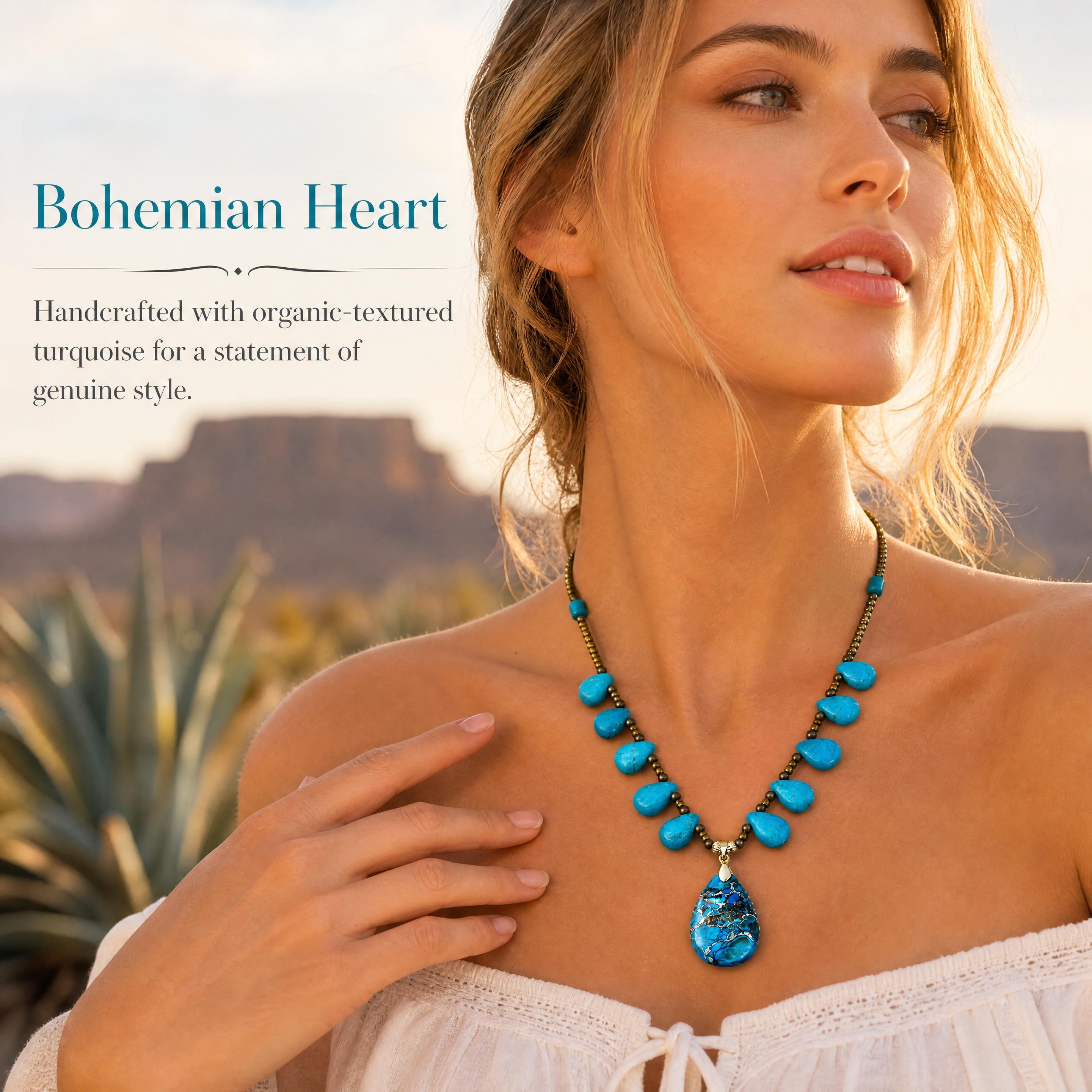 Handcrafted Turquoise-Tone water drop Pendant Necklace