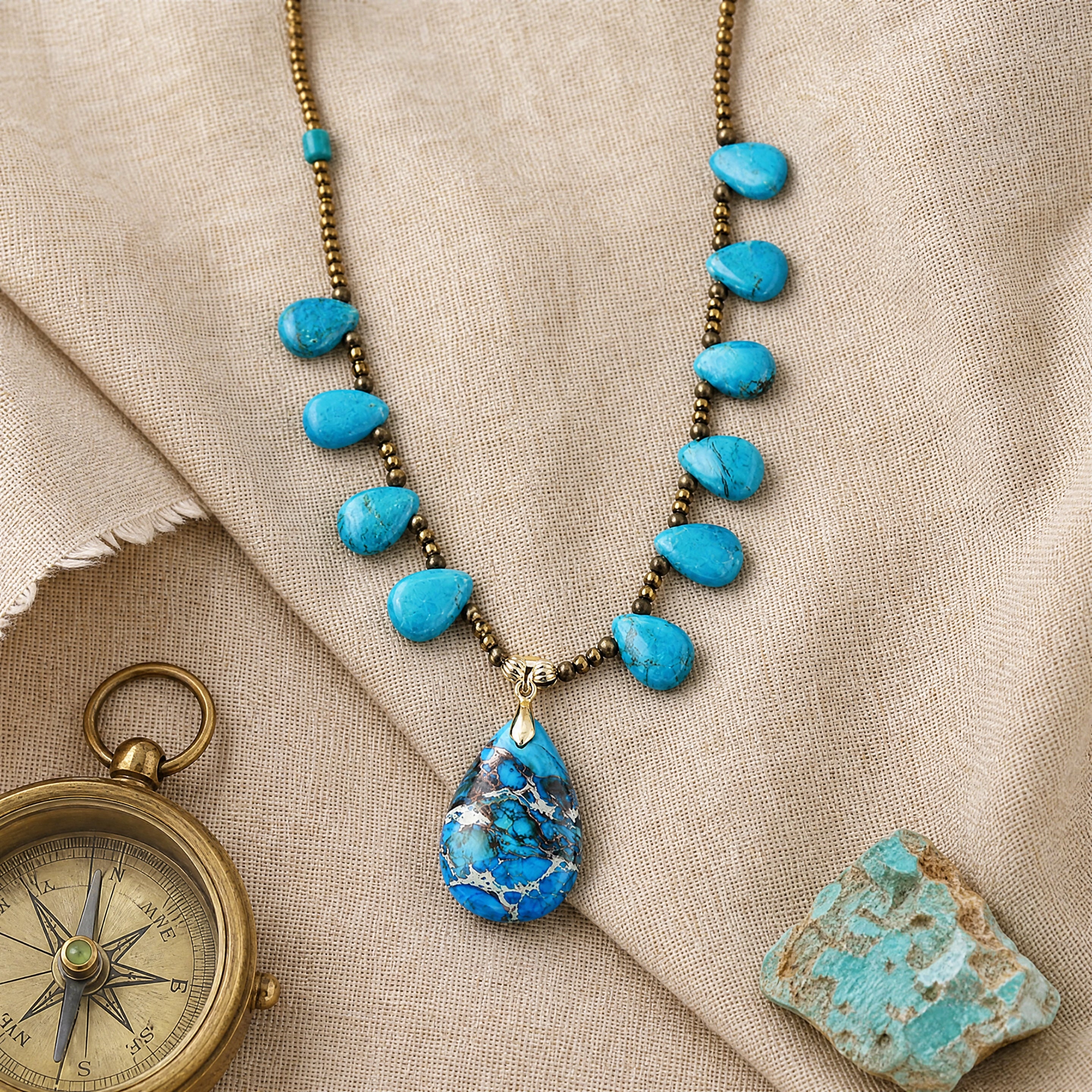 Handcrafted Turquoise-Tone water drop Pendant Necklace