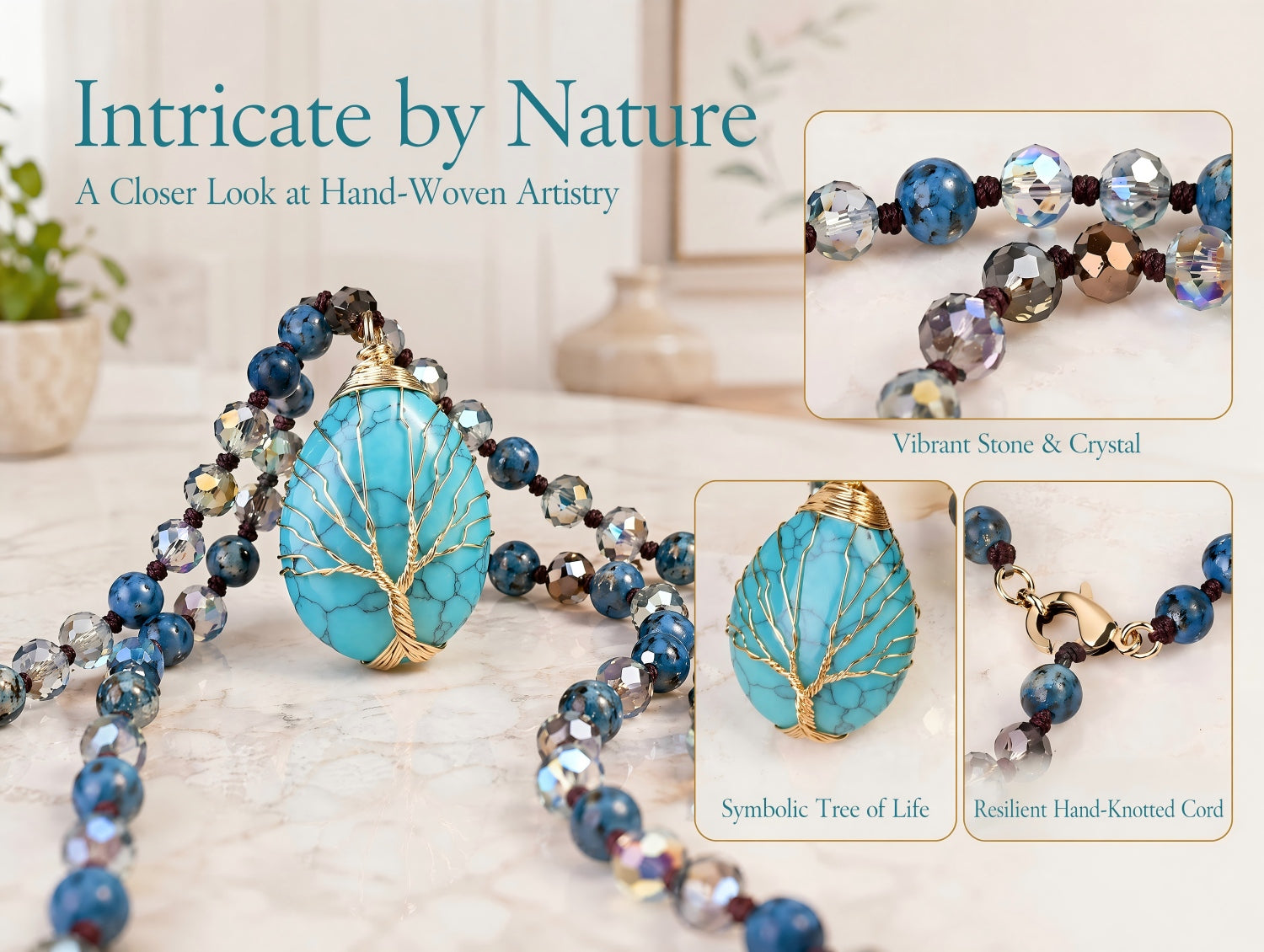 Turquoise Natural Tree of Life Pendant Necklace