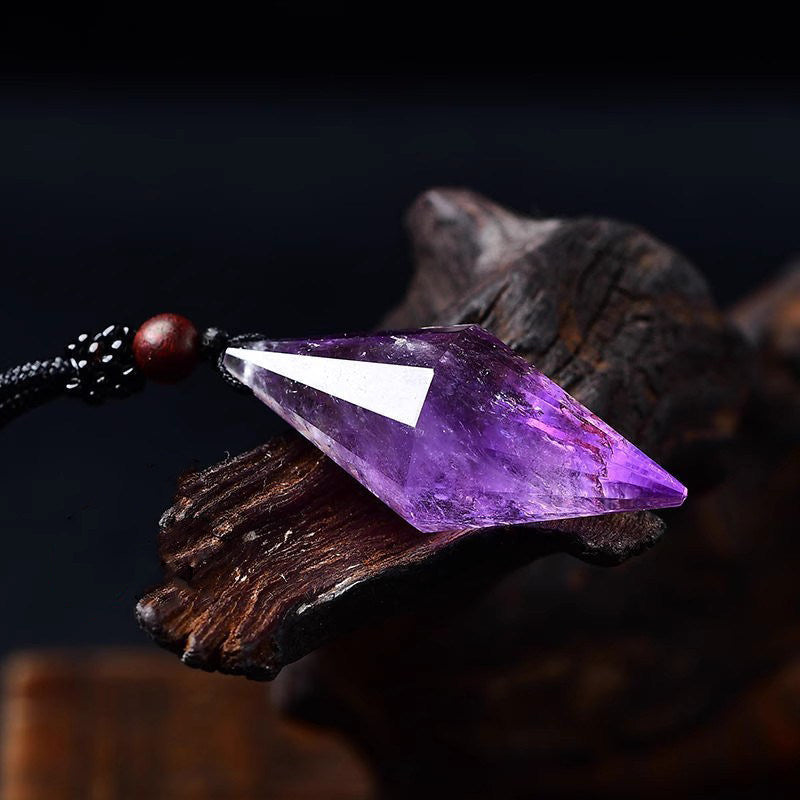Natural Amethyst 12-Faceted Double Point Crystal Pendant
