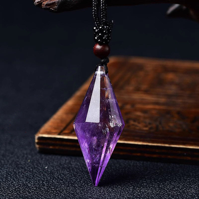 Natural Amethyst 12-Faceted Double Point Crystal Pendant
