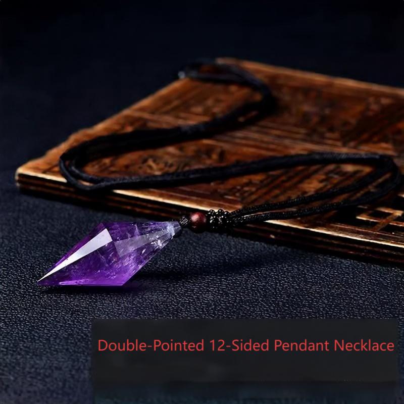 Natural Amethyst 12-Faceted Double Point Crystal Pendant