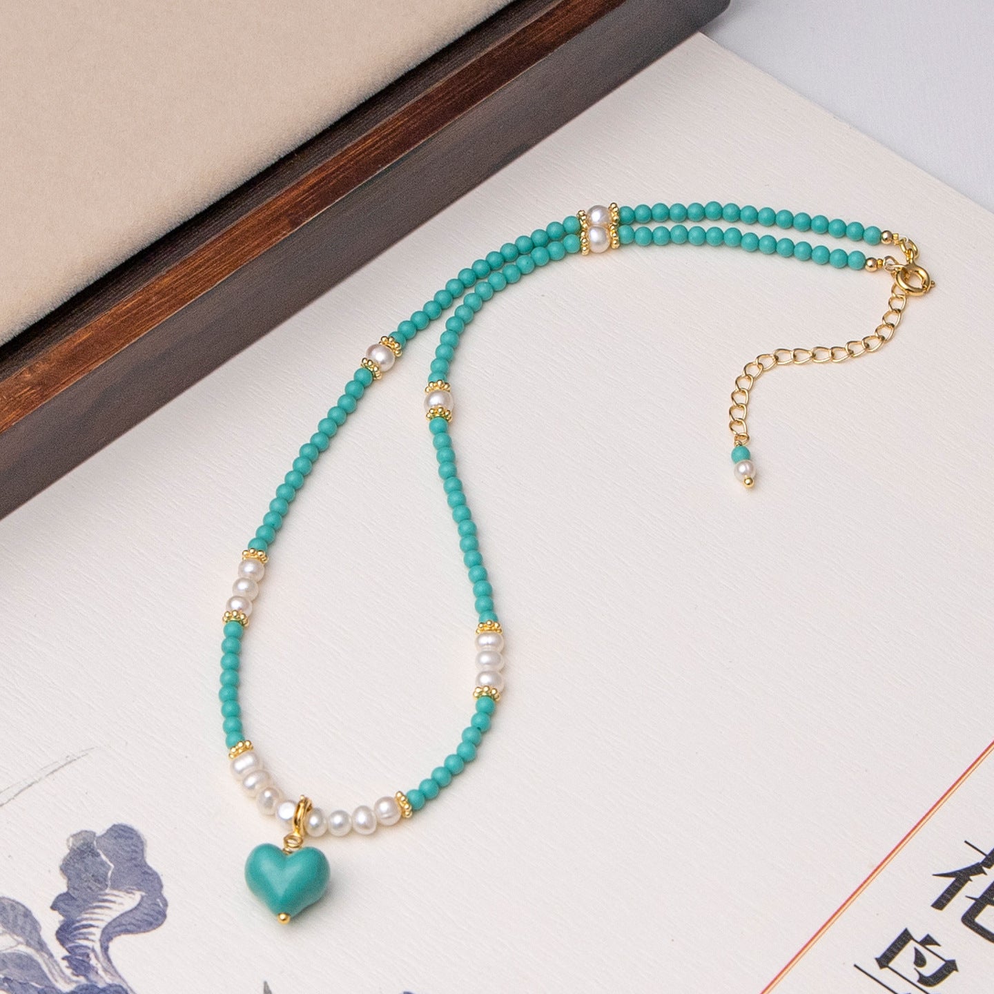 Heart Turquoise and Freshwater Pearl Necklace for Women