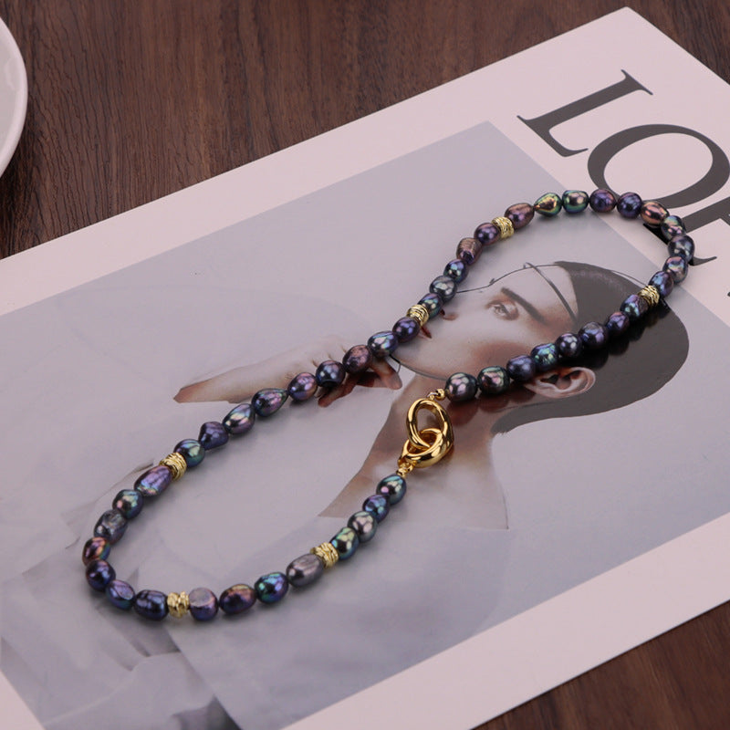 Peacock Iridescent Luster Freshwater Baroque Cultured Pearl Necklace