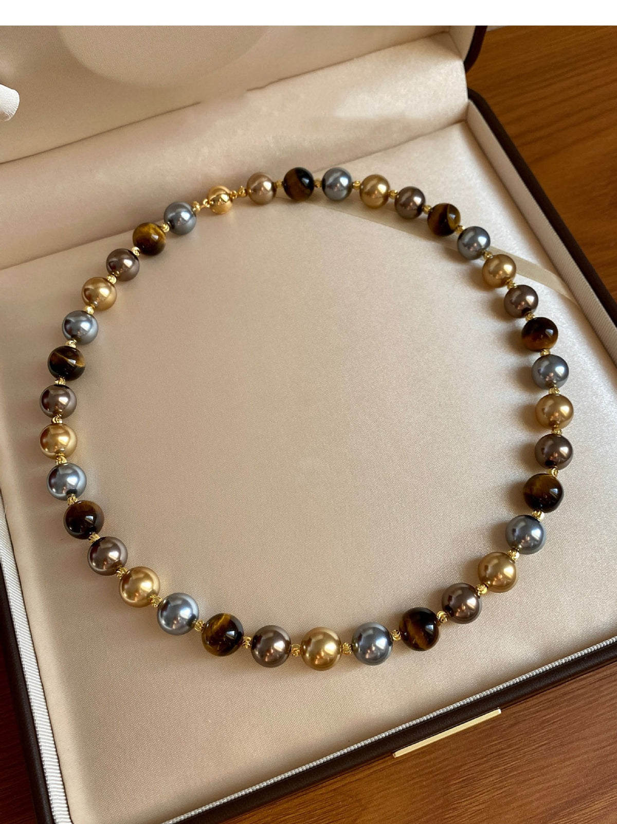 Natural Tiger Eye Stone & Multi-Color Pearl Necklace and Bracelet Jewelry Set