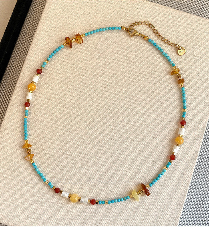 BohoTurquoiseBeadChokerNecklaceforWomen