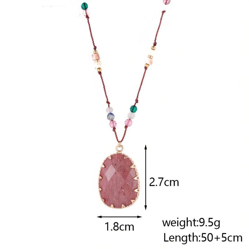 Handmade Boho Pink Natural Stone Pendant Necklace