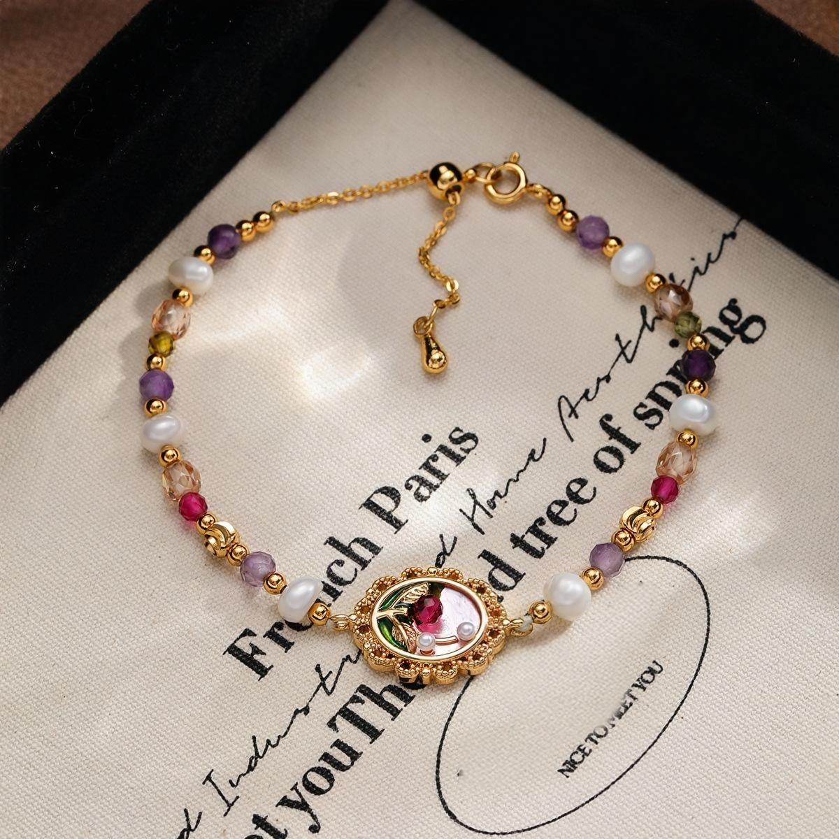 Handcrafted Natural Freshwater Pearl Beaded Charm Bracelet for Women