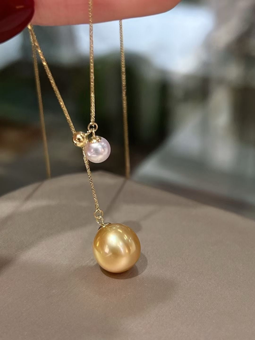 18K Gold Plated S925 Silver Double Pearl Necklace - 6mm Akoya & 10-11mm Golden South Sea Pearl Y-Necklace for Women