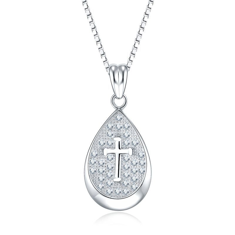 925 Sterling Silver Teardrop Cross Necklace
