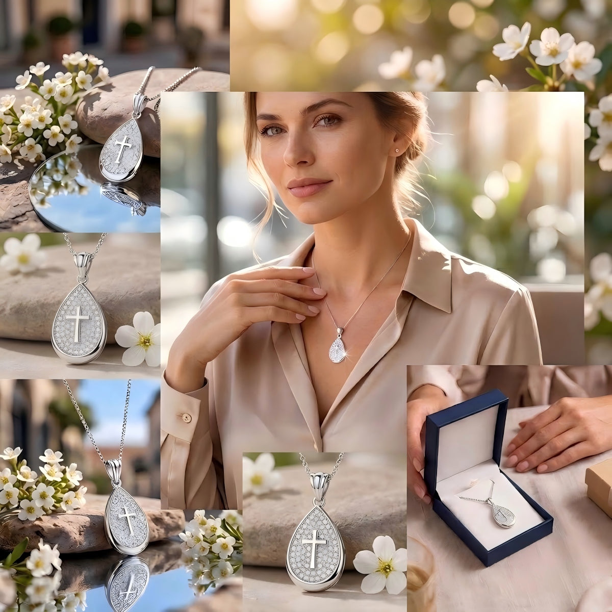 925 Sterling Silver Teardrop Cross Necklace