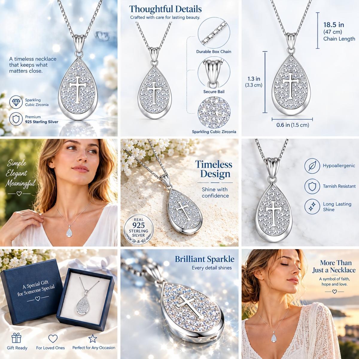 925 Sterling Silver Teardrop Cross Necklace