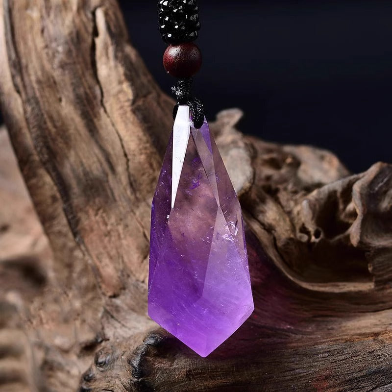 Raw Faceted Natural  Amethyst Prism Pendant Necklace