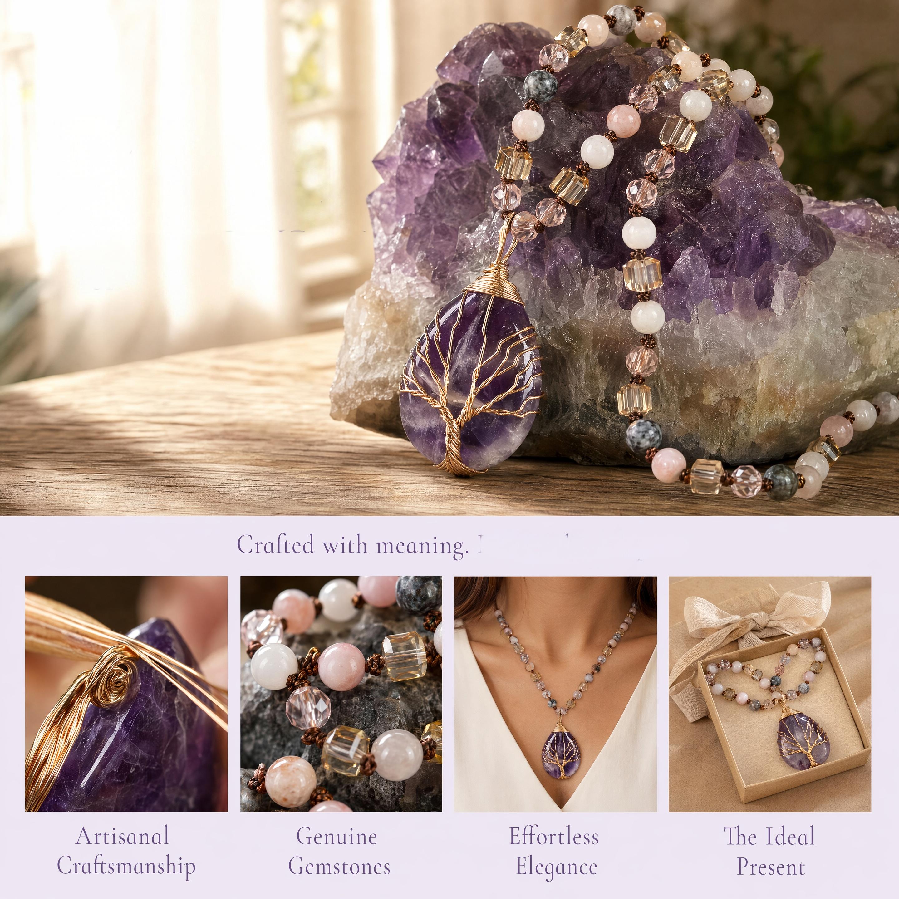 Amethyst Natural Tree of Life Pendant Necklace