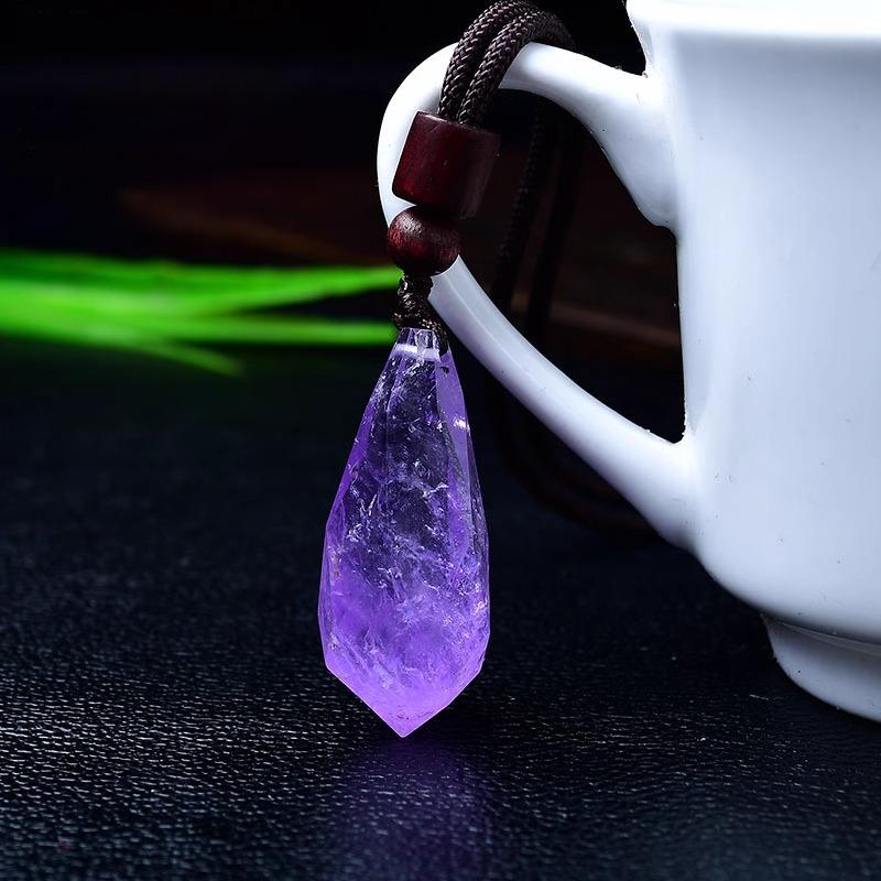 Raw Faceted Natural  Amethyst Prism Pendant Necklace
