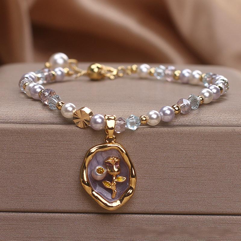 Pearl Crystal Charm Bracelet