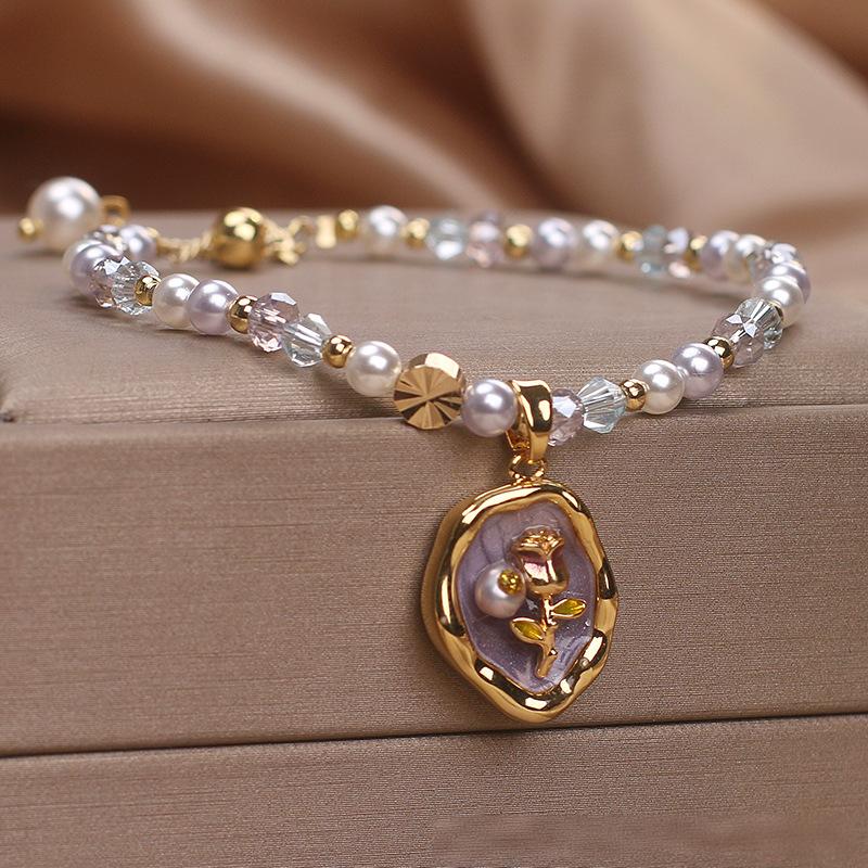 Pearl Crystal Charm Bracelet