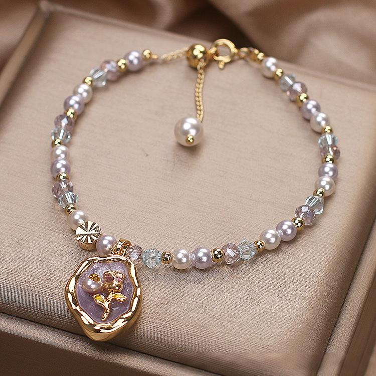 Pearl Crystal Charm Bracelet