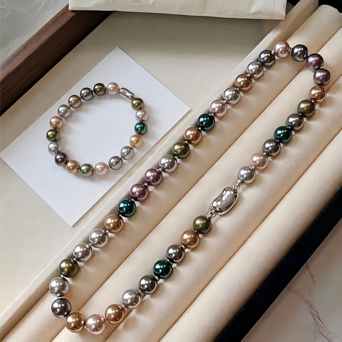 Aurora Tahitian Morandi Artificial Crystal Pearl Necklace