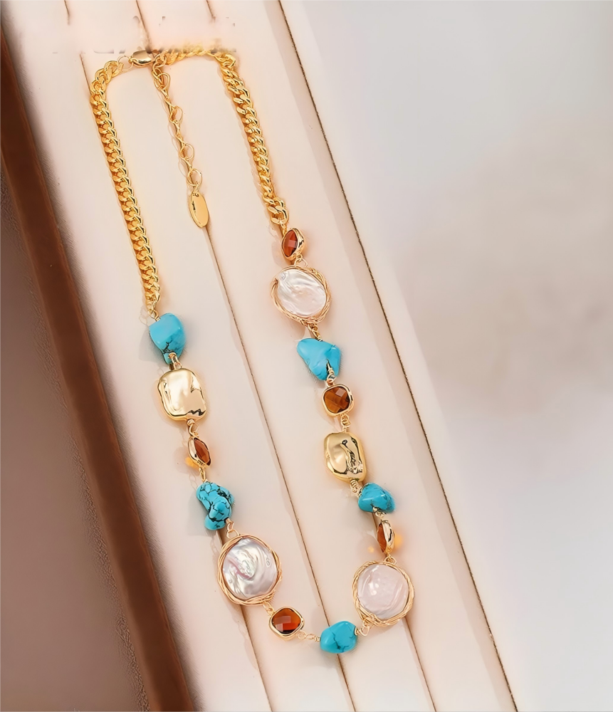 Baroque Coin Pearl & Turquoise Statement Necklace