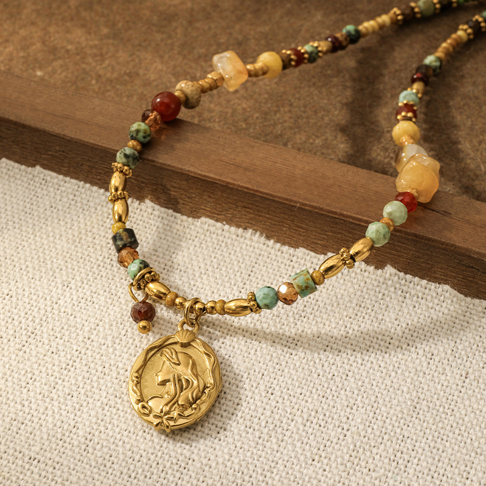 Natural Stone Beaded Necklace for women Mermaid Pendant Choker