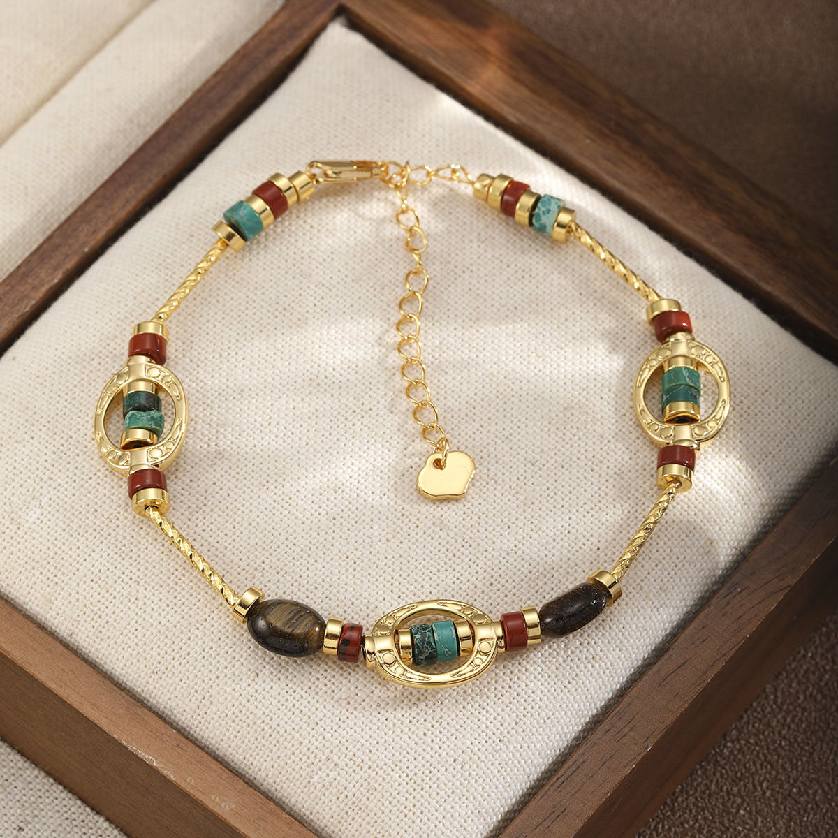 Tiger Eye  Beaded Charm Bracelet