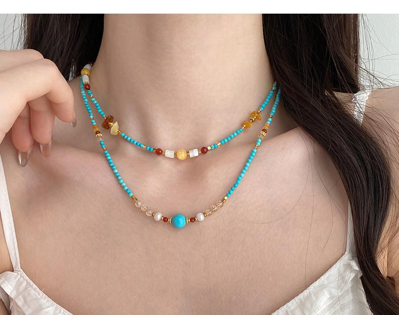 Turquoise Bead Double layer Choker Necklace for Women