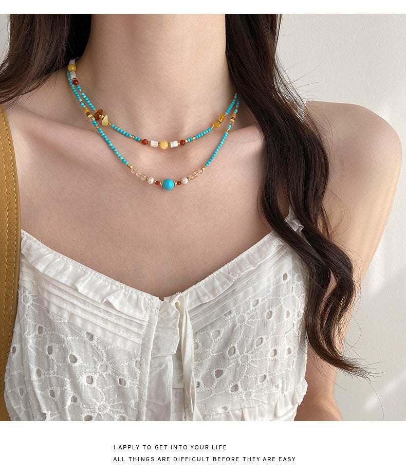 Turquoise Bead Choker Necklace for Women