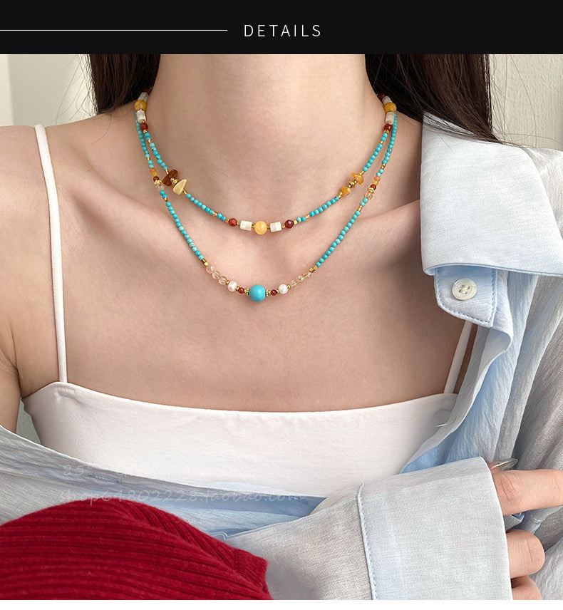 Turquoise Bead Choker Necklace for Women