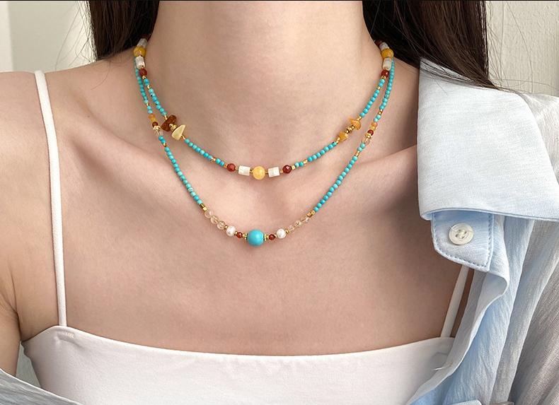 Turquoise Bead Double layer Choker Necklace for Women