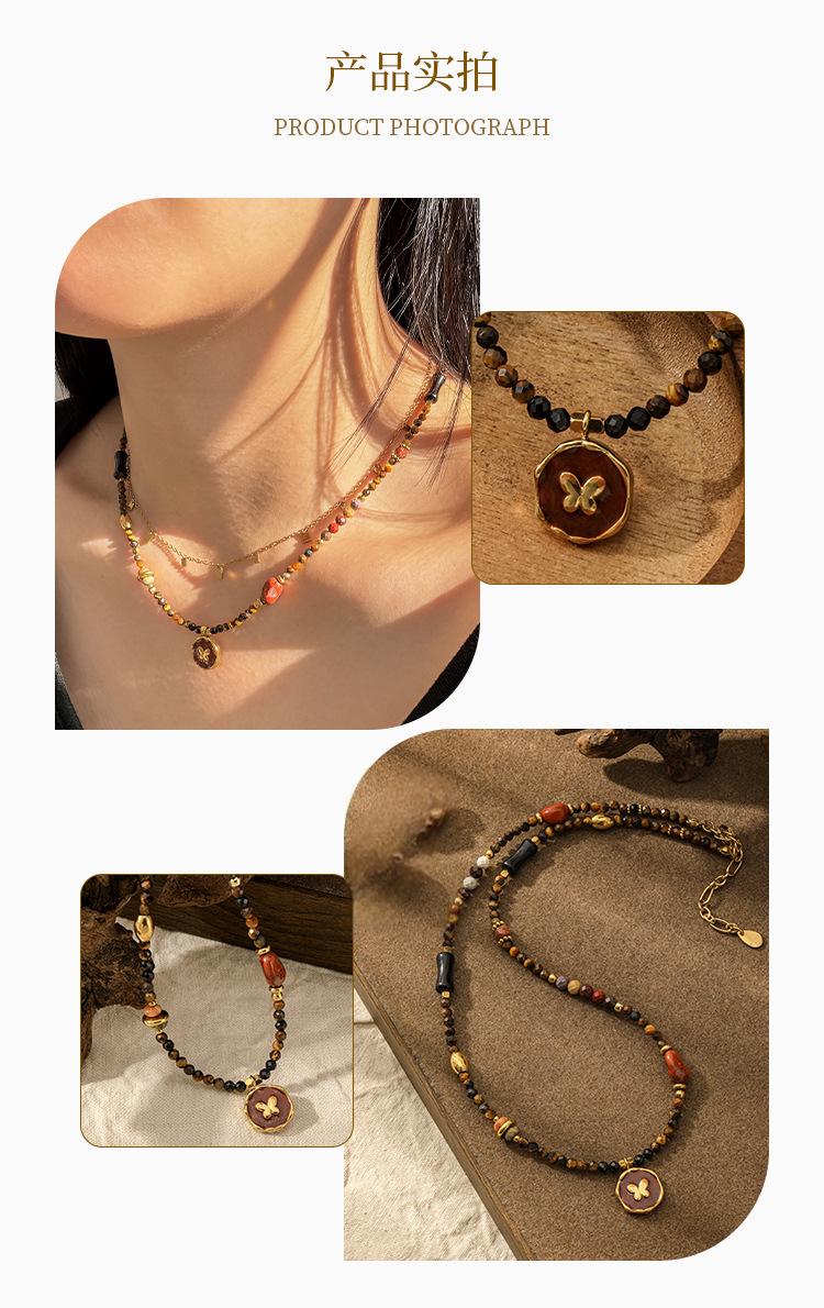 Natural Stone Beaded Necklace for women  Butterfly Pendant Choker