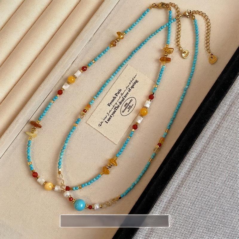 Boho Turquoise Bead Choker Necklace for Women
