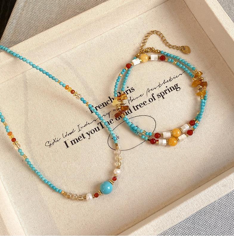 Boho Turquoise Bead Choker Necklace for Women