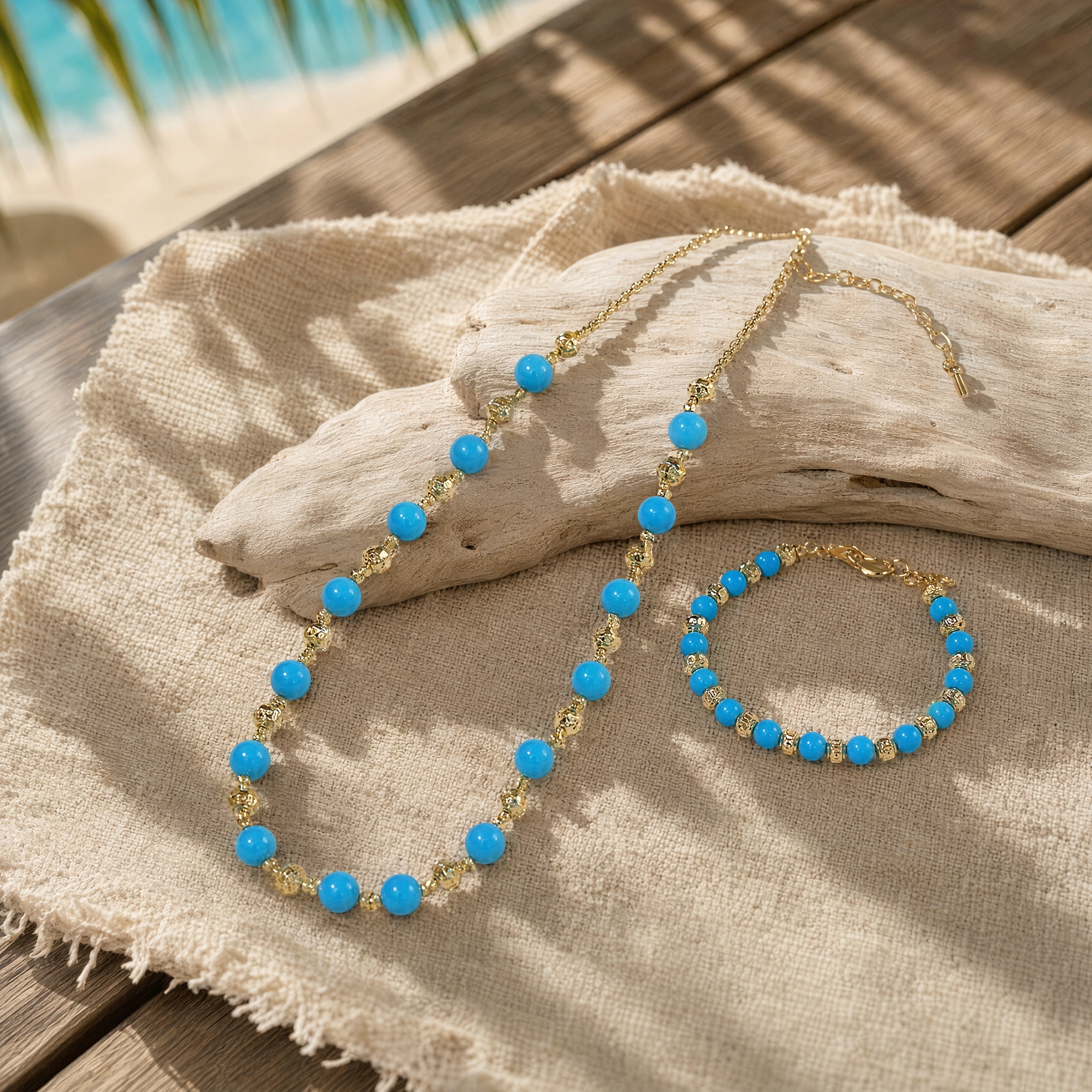 Turquoise Beaded  Necklace Bracelet Set