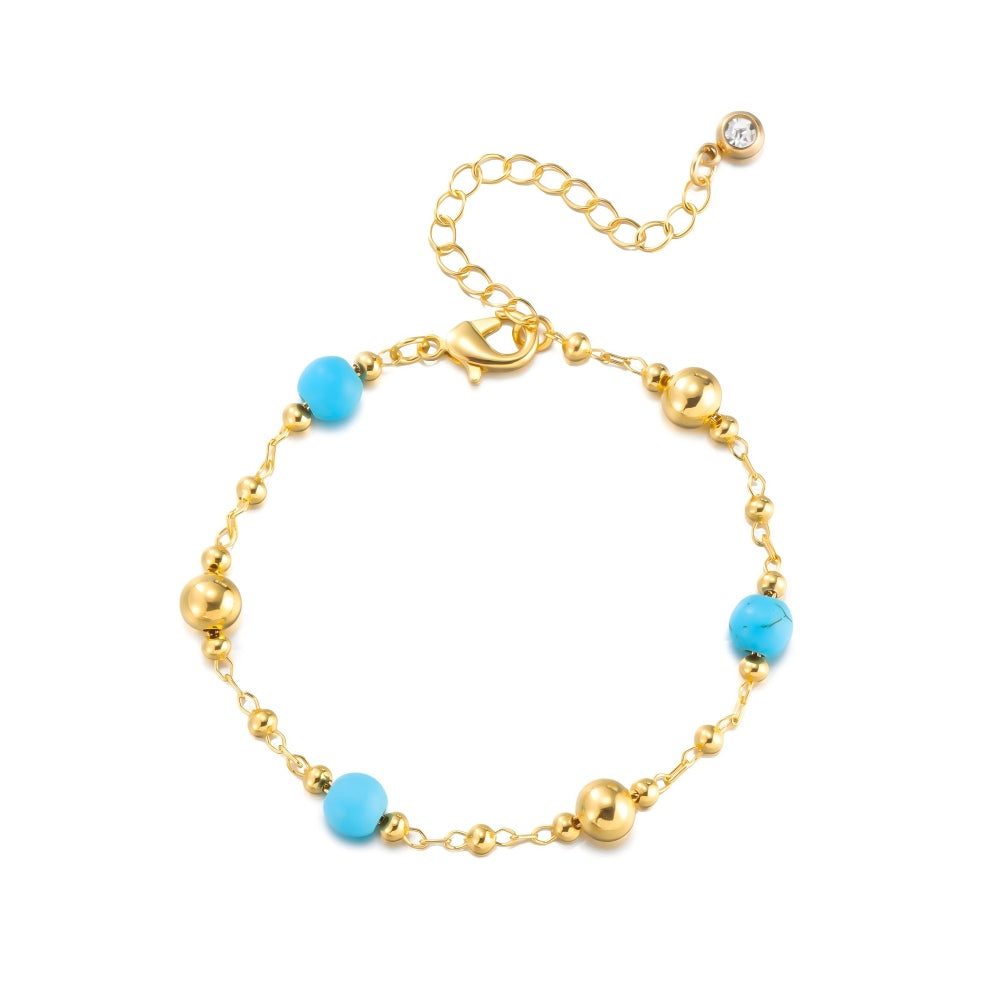 Turquoise Tone Layered Jewelry Set 3-Pcs :Necklaces, Oval Pendant & Bracelet