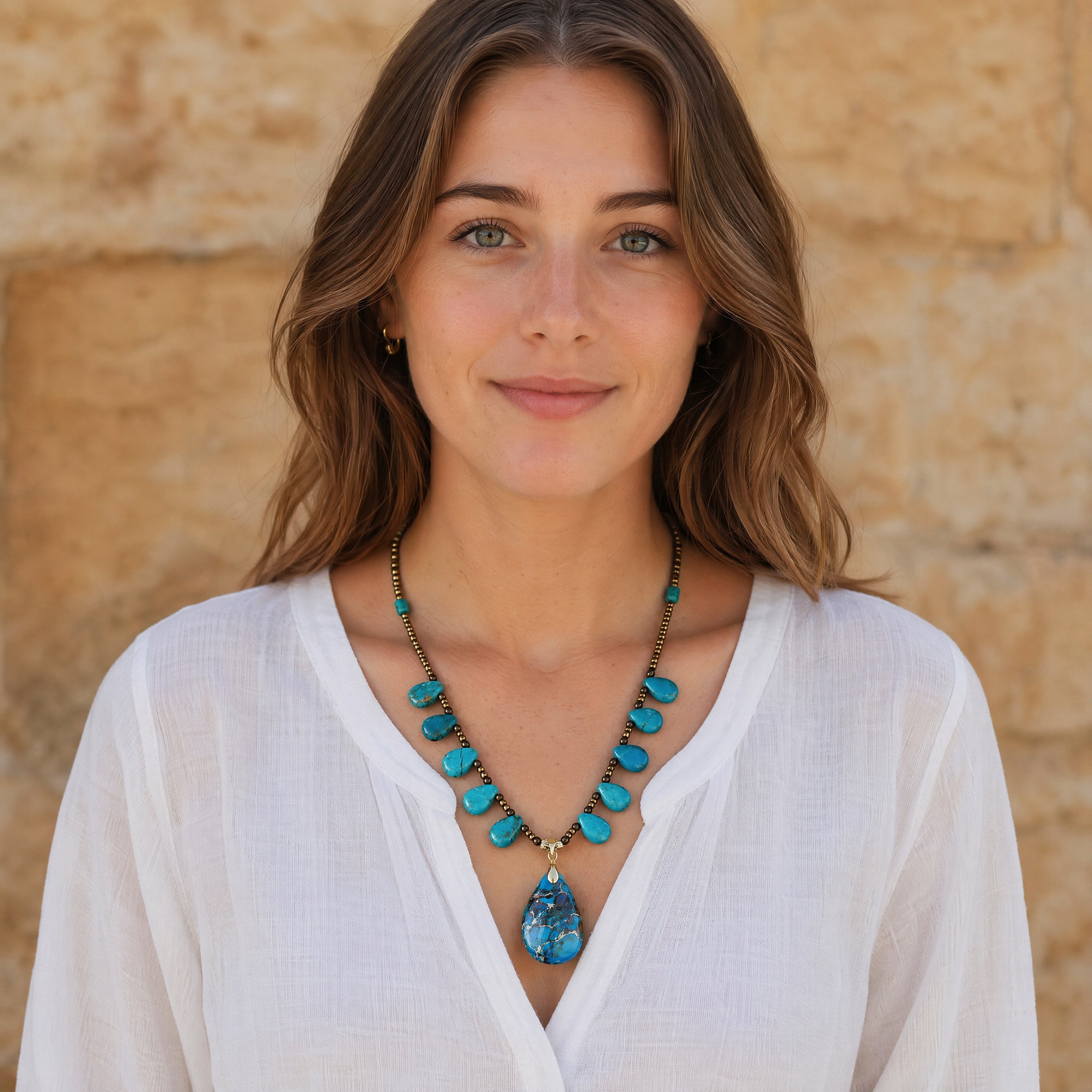 Handcrafted Turquoise-Tone water drop Pendant Necklace