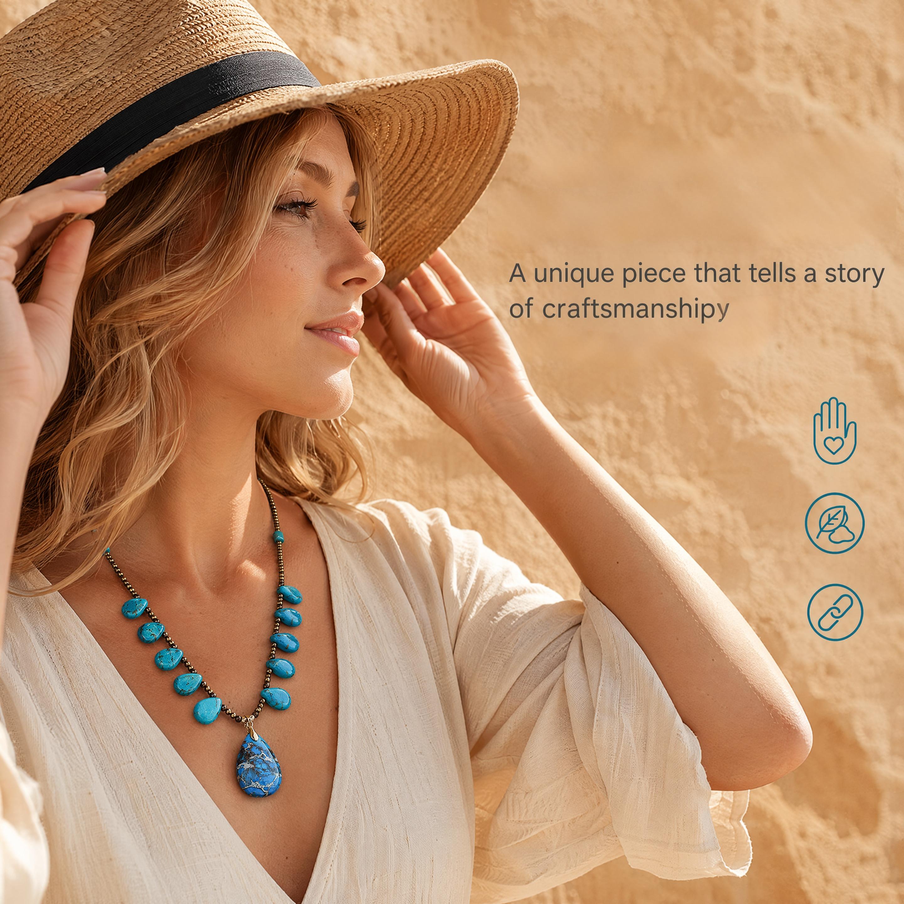 Handcrafted Turquoise-Tone water drop Pendant Necklace