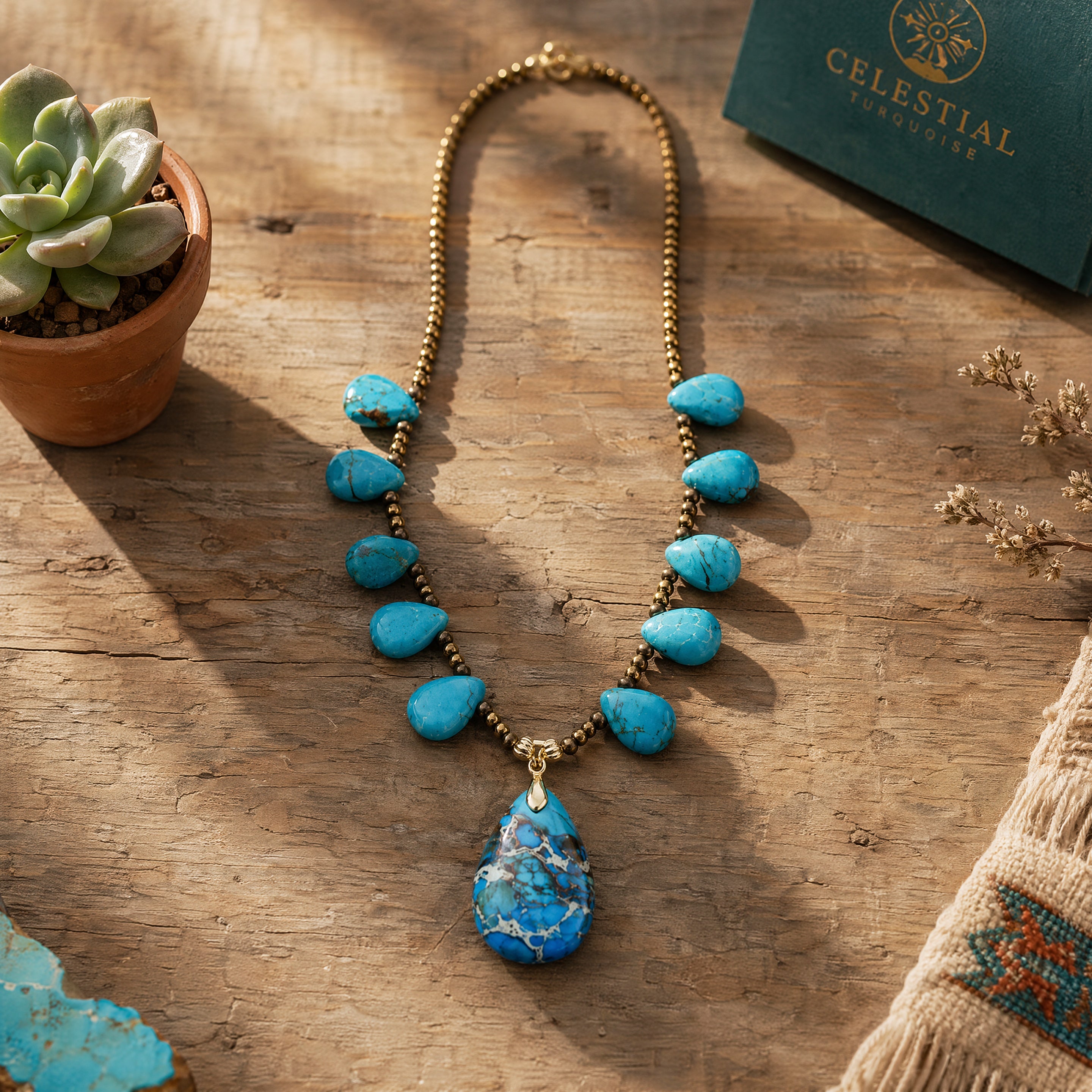 Handcrafted Turquoise-Tone water drop Pendant Necklace