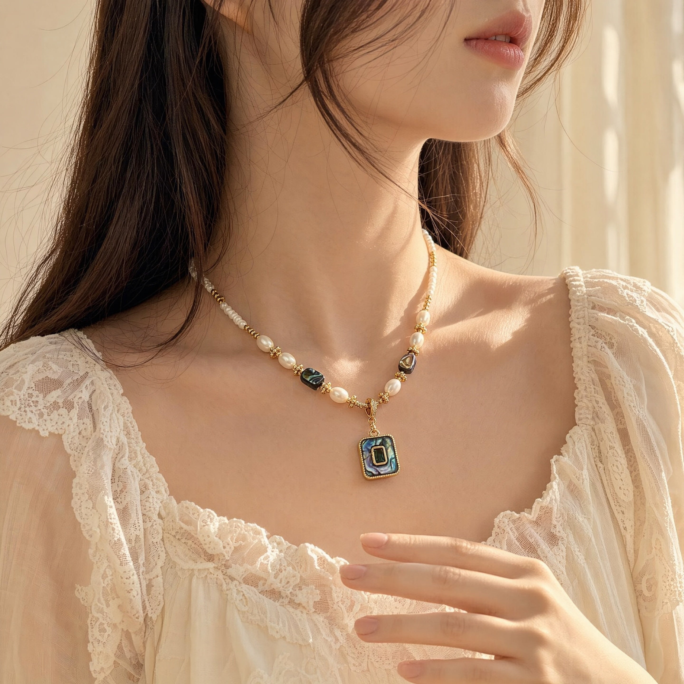 Handmade Cultured Freshwater Pearl Abalone Shellfish Necklace