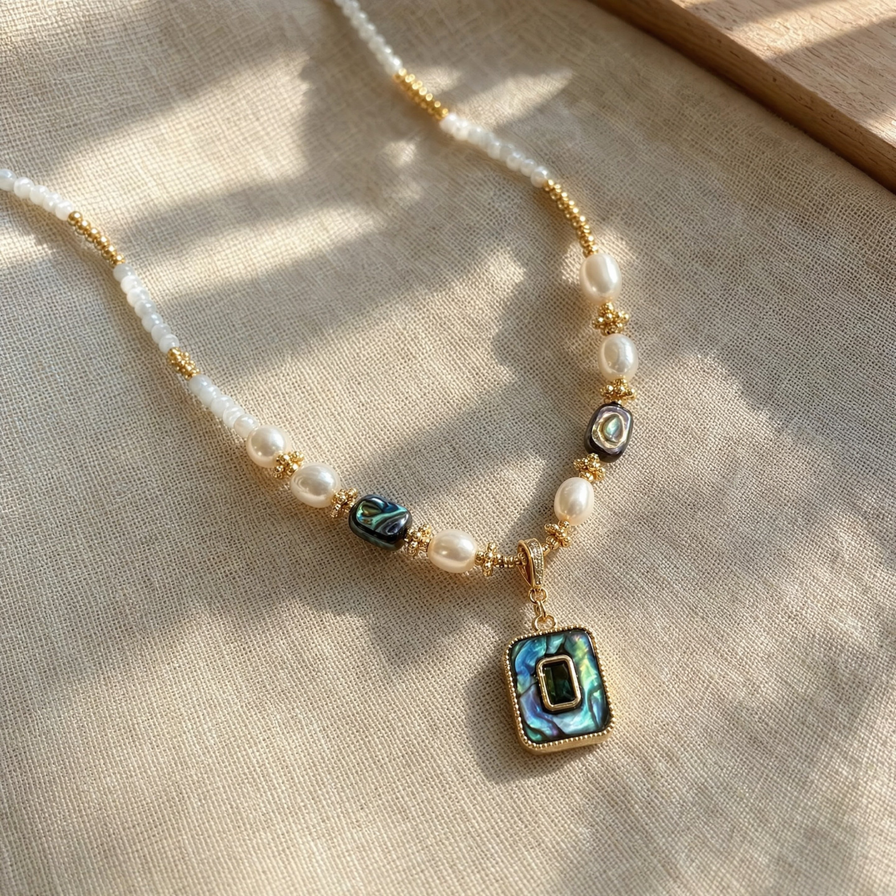 Handmade Cultured Freshwater Pearl Abalone Shellfish Necklace
