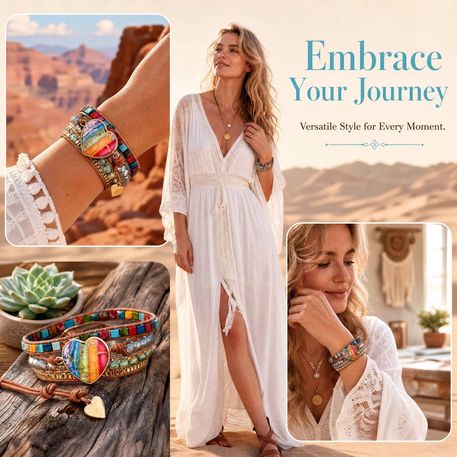 Handmade Rainbow Heart Wrap Bracelet